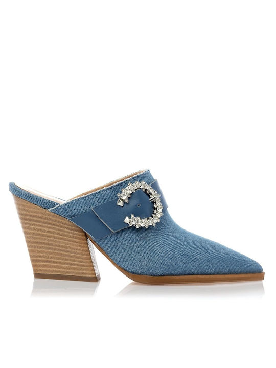 Sante Leder Mules mit Absatz in Blau Farbe