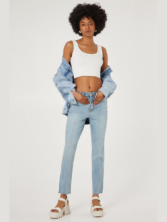 BSB High Waist Women's Jeans in Slim Fit Ανοιχτο Μπλε Denim