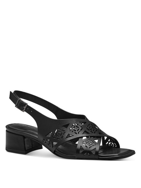 Tamaris Leather Women's Sandals Black with Low Heel