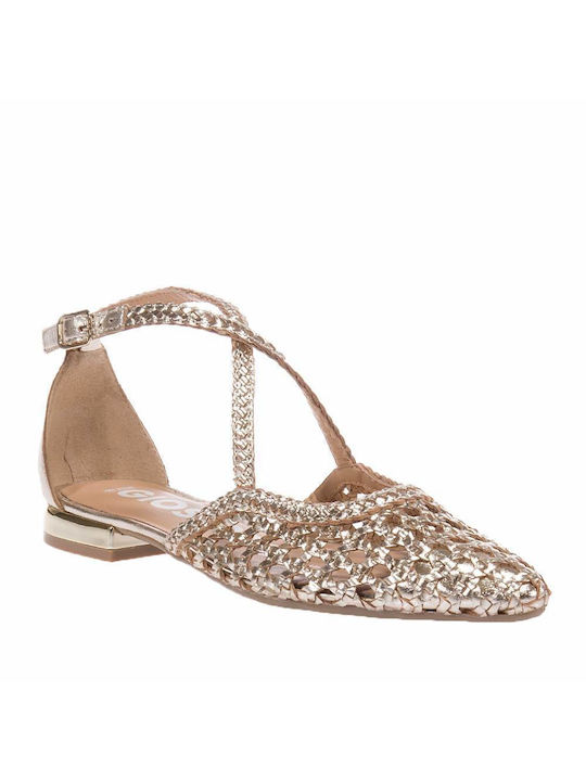 Gioseppo Lederne Damen Ballerinas mit Riemen in Gold Farbe