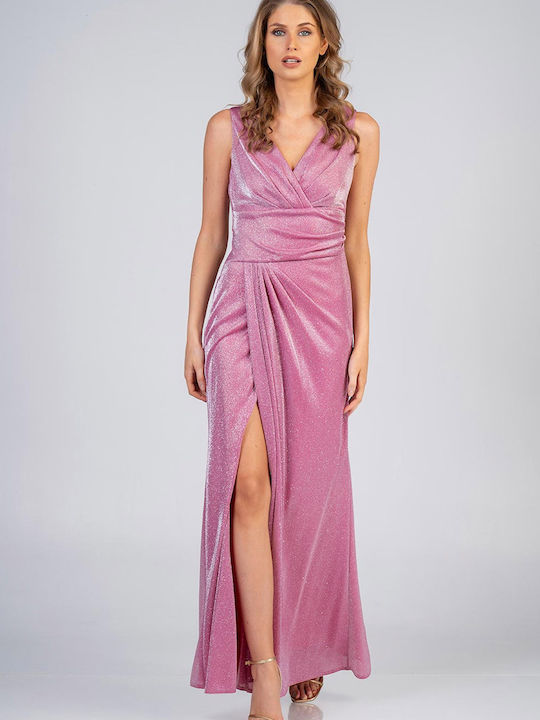 Maxi Abendkleid Wickel mit Schlitz Rosa