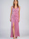 Maxi Abendkleid Wickel mit Schlitz Rosa