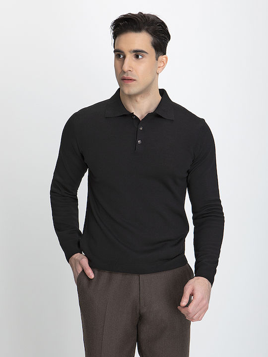 Kaiserhoff Men's Long Sleeve Sweater Polo BLACK