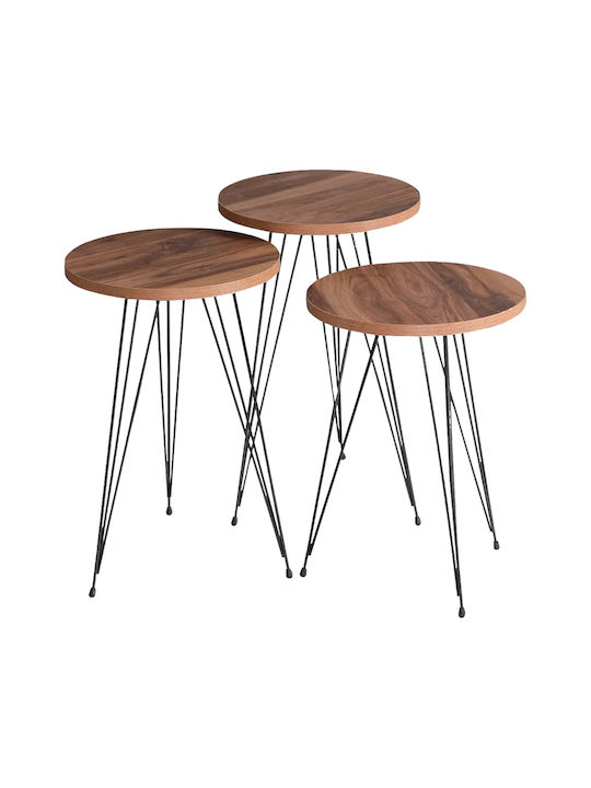 Round Side Table Wakmi Natural Melamine-Black 3pcs L33xW33xH55cm