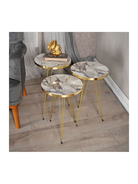 Round Side Table Wakmi Wooden Gray Beige 3 Pieces L33xW33xH55cm