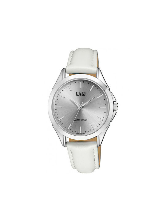 Q&Q Watch with White Leather Strap