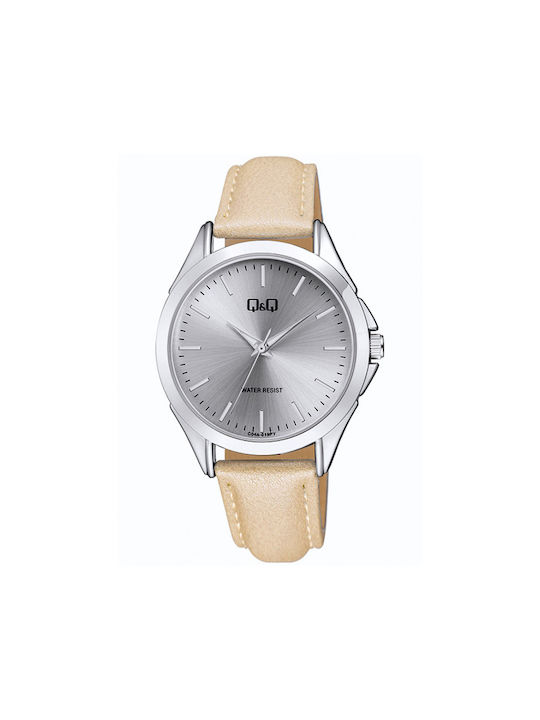 Q&Q Watch with Beige Leather Strap