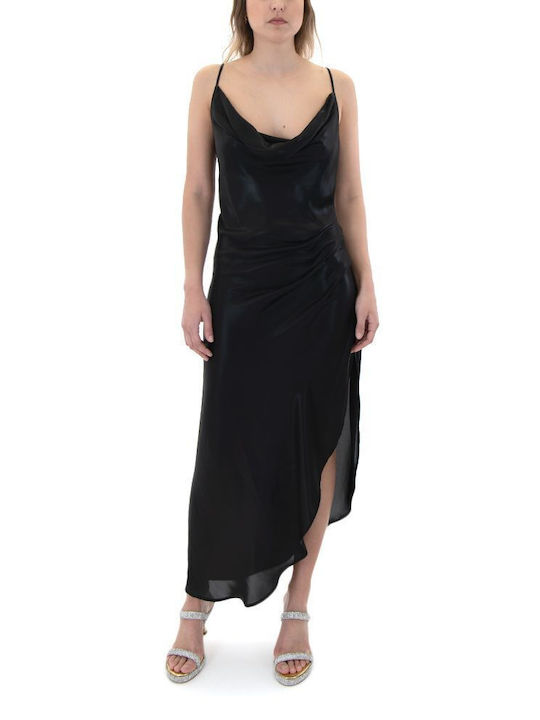 Zoya Midi Dress Draped with Slit Black