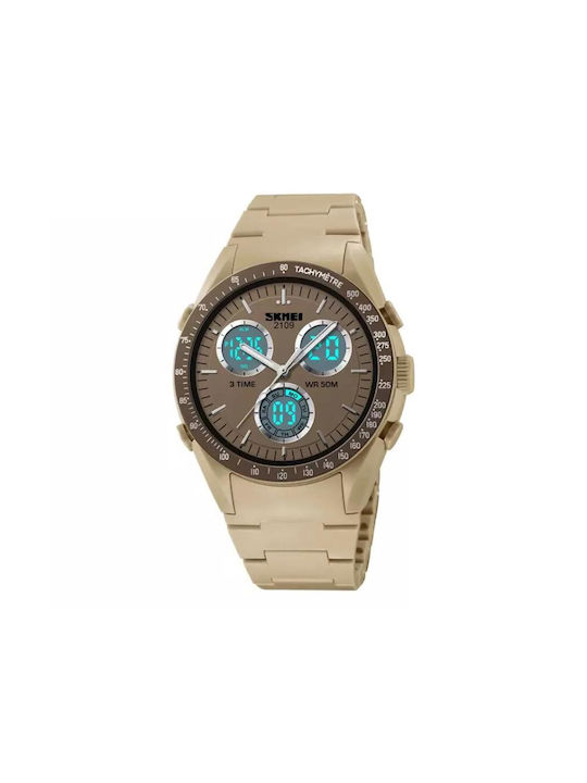 Skmei Analog/Digital Watch Chronograph Battery in Beige Color