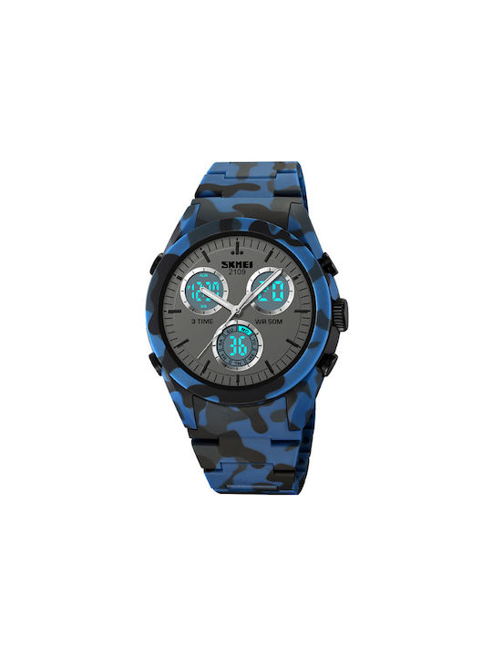 Skmei Army Analog/Digital Uhr Chronograph Batterie in Blau Farbe
