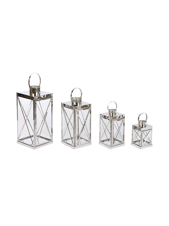 Home Esprit Glass Lanterns Set Silver 22x20x50cm 4pcs