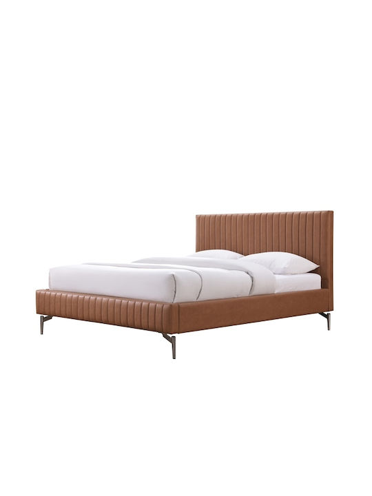 Hacci Κρεβάτι Υπέρδιπλο Ξύλινο Καφέ με Τάβλες για Στρώμα 160x200cm