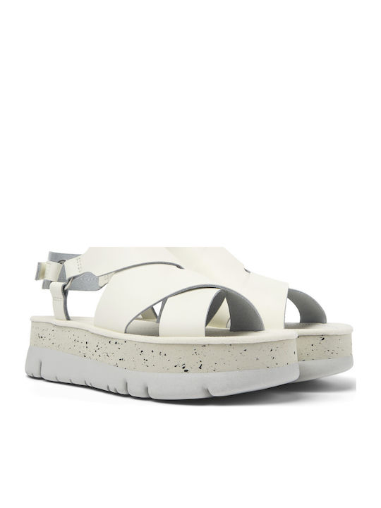 Oruga Up Leather Women's Flat Sandals in White Color