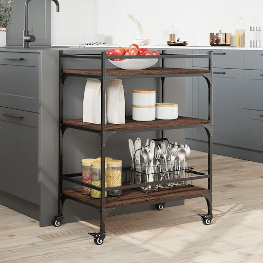 vidaXL Τρόλεϊ Κουζίνας Ξύλινο 3 Θέσεων Καφέ 65x40x86.5cm