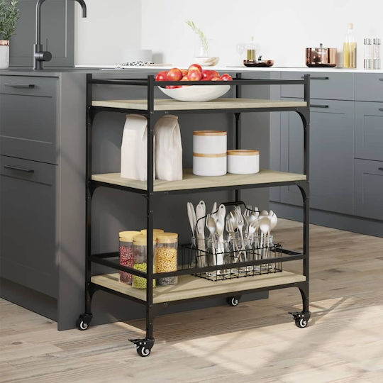 vidaXL Wooden Kitchen Trolley 3 Tiers Brown 65x40x86.5cm