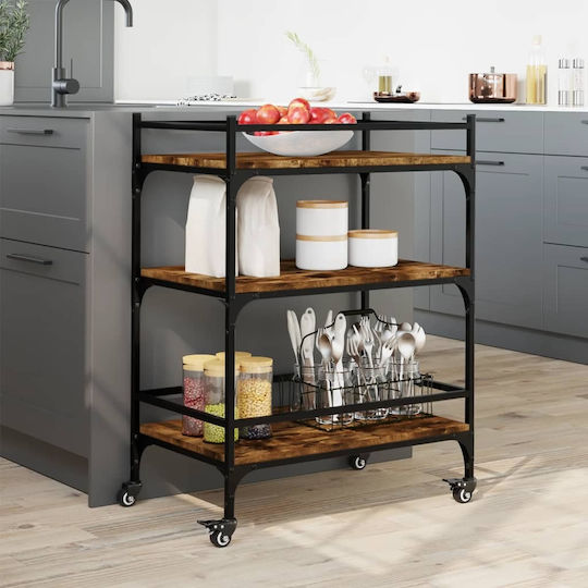 vidaXL vidaXL Küchenwagen Hölzernes 3 Ebenen Braun 65x40x86.5cm