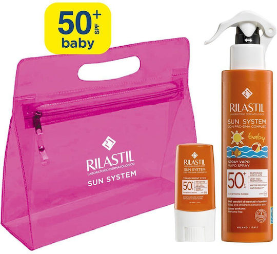 Rilastil Sun System SPF50 Kleinkind Sonnenschutzmittel Set Emulsion für Gesicht & Körper 200ml & Geschenk Sonnenschutzstick für empfindliche Zonen 8,5ml & Neseser