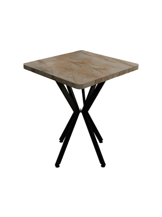 Prestone Square Table Wooden with Metal Frame White Marble 70x70x75cm