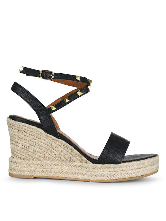 Tsakiris Mallas Women's Leather Platform Espadrilles Black