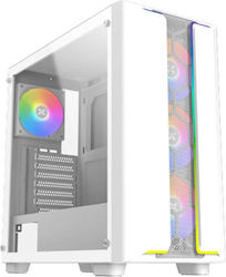 Xigmatek EN42256 Midi Tower Computer Case with Window Panel and RGB Lighting White