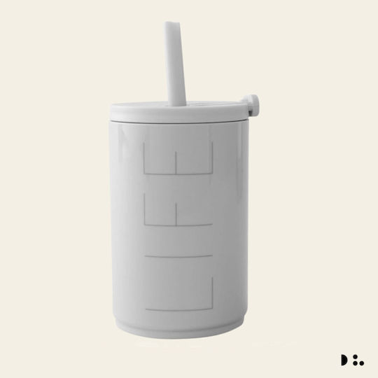 Design Letters Ποτήρι Νερού Γυάλινο Γκρι με Καλαμάκι 330ml