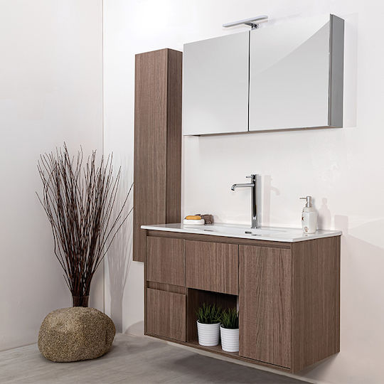 Kolossos Waschtisch mit Waschbecken, Spiegel & Säule mit Licht L90xB45xH60cm Sofaditikos