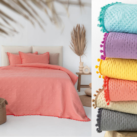 Palamaiki Morgan Σετ Κουβερλί Υπέρδιπλο Microfiber Aqua 220x240cm 3τμχ