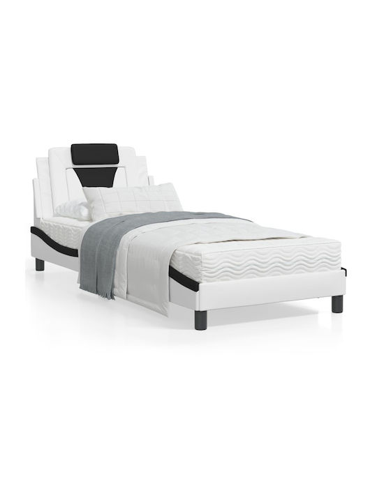 Κρεβάτι Μονό Επενδυμένο με Δερματίνη Λευκό με Τάβλες για Στρώμα 90x200cm