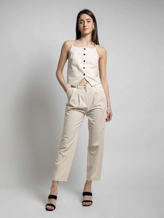 Fashioncore Damen Hoch tailliert Stoff Hose in ...