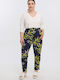 Women's Fabric Trousers with Elastic Tapered Line Floral Floral
