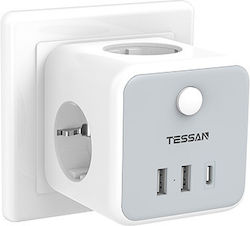 Tessan PowerCube 3 Steckdosen mit 3 USB Gray