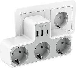 Tessan T-förmiger Wandstecker 3 Steckdosen mit 3 USB Weiß