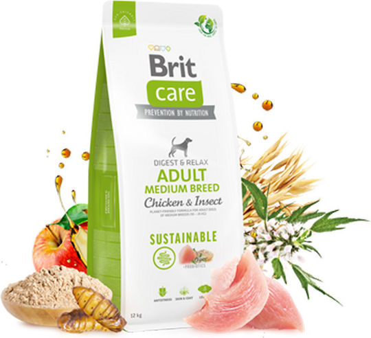 Brit Care Sustainable 1kg Dry Food Gluten-Free for Adult Medium Breed Dogs with Chicken, Apple and Salmon