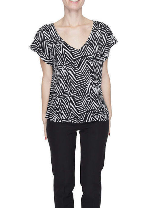 Jacqueline De Yong Γυναικείο T-shirt με V Λαιμόκοψη Μαύρο
