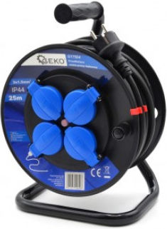 Geko Waterproof Extension Reel Cord 3 x 1.5mm²/25m Black