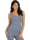 Women's Crop Top with Straps & V Neckline Checked Blue