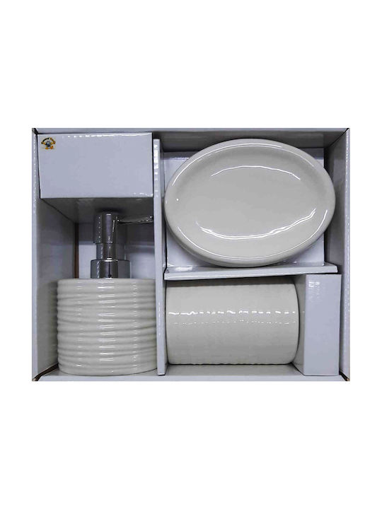 Badezimmer-Accessoire-Set Porzellan Weiß 3Stück