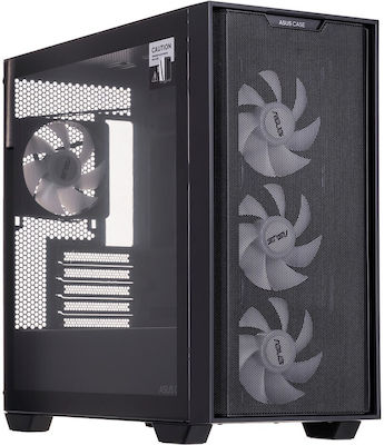 Asus A21 Plus Gaming Midi Tower Computer Case with Window Panel and RGB Lighting Black