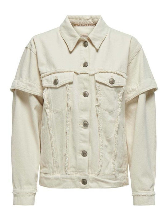 Only Women's Short Jean Jacket for Spring or Autumn Beige