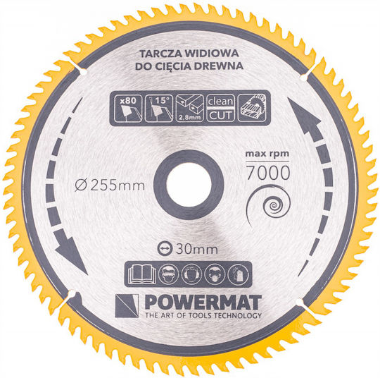 Powermat Δίσκος Κοπής Ξύλου με 80 Δόντια 255mm