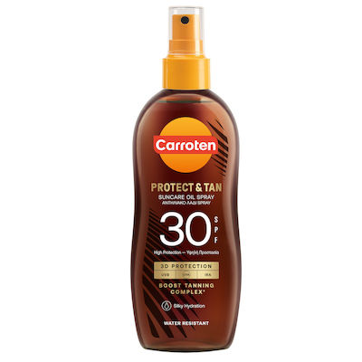 Carroten Protect & Tan Waterproof Слънцезащитно Масло за тяло SPF30 в Спрей 150мл