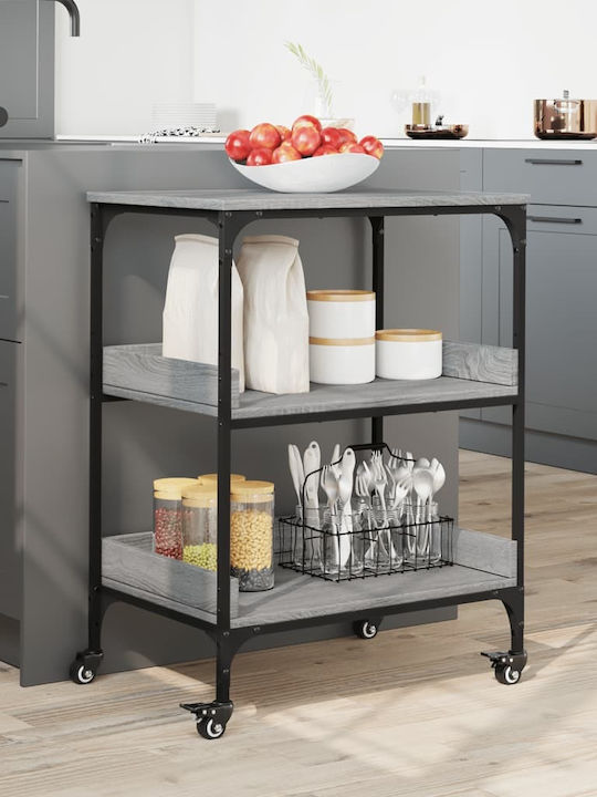 vidaXL Wooden Kitchen Trolley 3 Tiers Gray 60x41x80.5cm