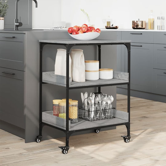 vidaXL Wooden Kitchen Trolley 3 Tiers Gray 60x41x80.5cm
