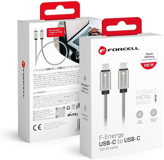 Forcell USB 2.0 Cable USB-C male - USB-C 100W Γκρι 1m FOCB-274466