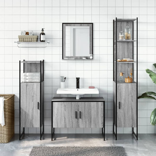 vidaXL Möbelset Waschtisch ohne Waschbecken mit Spiegel L33xB33xH60cm Grey Sonoma