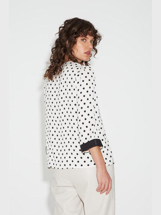 Bill Cost Women's Blouse with 3/4 Sleeve Polka Dot White