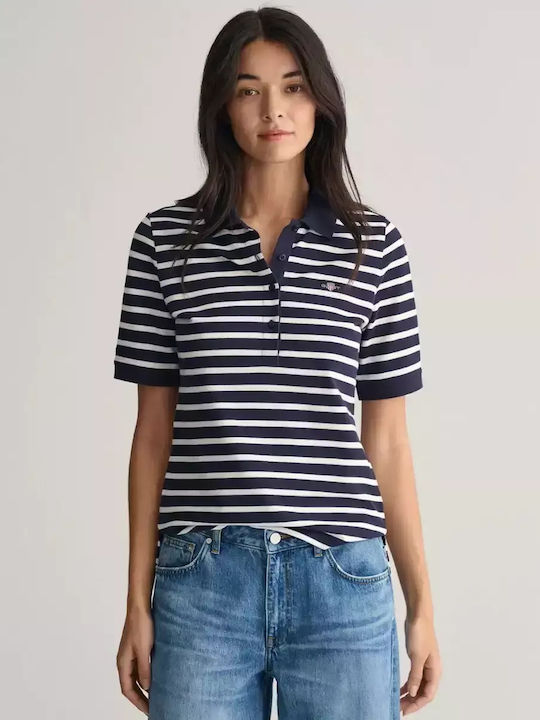 Bluza damă Polo Mâneci Scurte Cu Dungi Albastru Închis