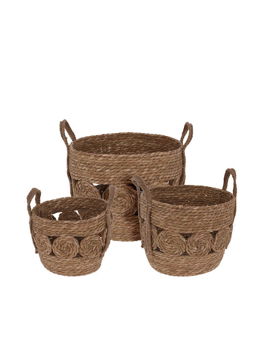 Set of Decorative Baskets Straw with Handles 3pcs H&S Collection