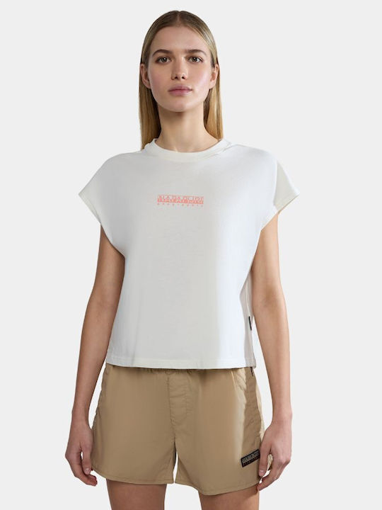 Napapijri Damen Bluse Baumwolle Kurzärmelig Weiß