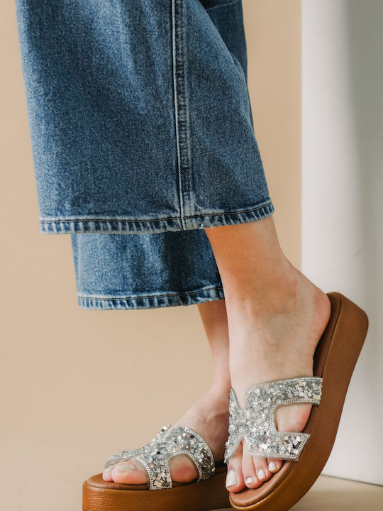 Women's Flat Sandals Flatforms in Silver Color